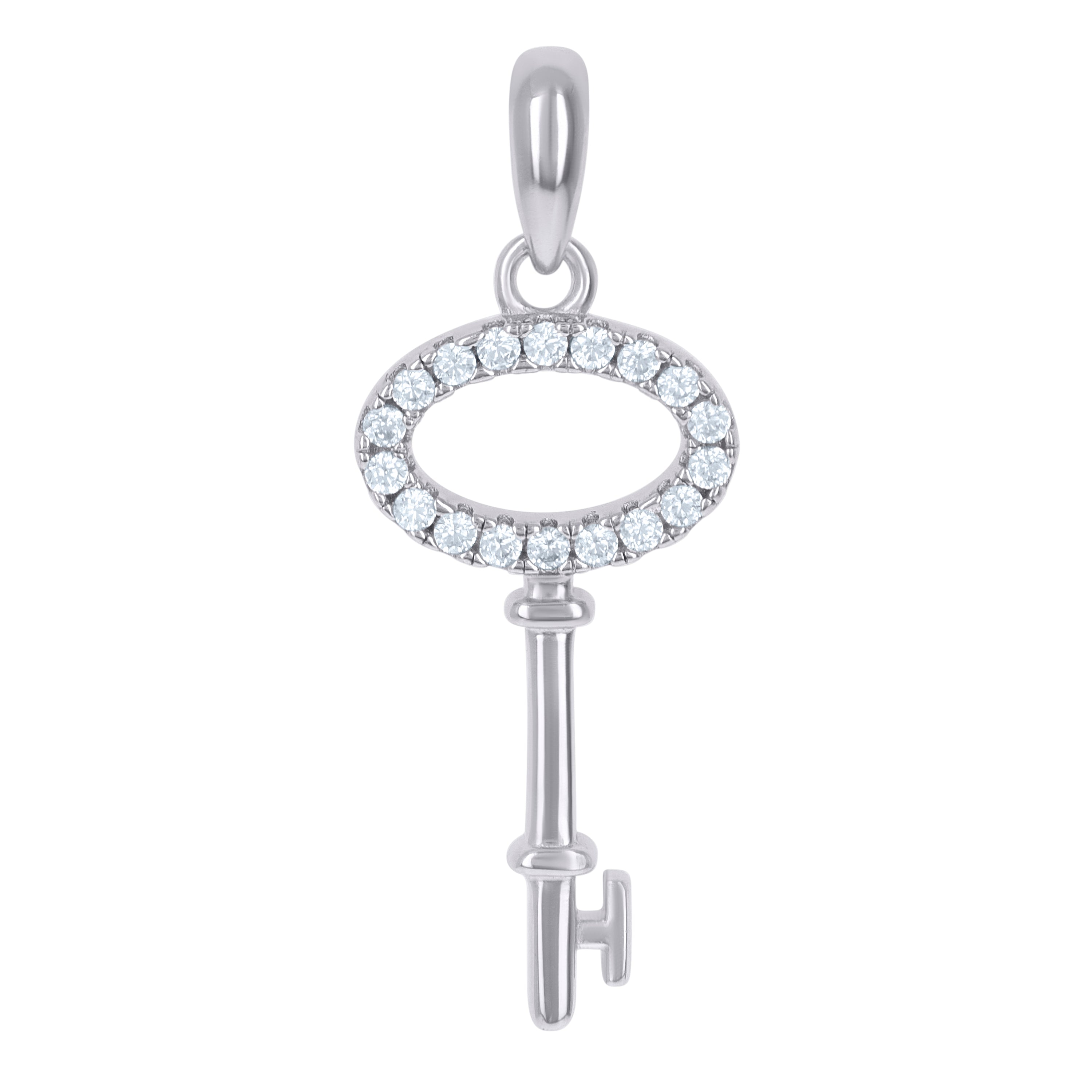 925 Sterling Silver Mens Cubic-Zirconia Key Charm Pendant