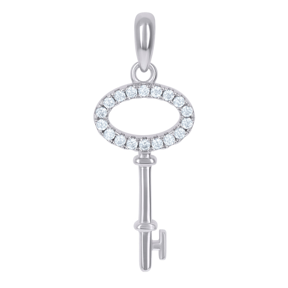 925 Sterling Silver Mens Cubic-Zirconia Key Charm Pendant