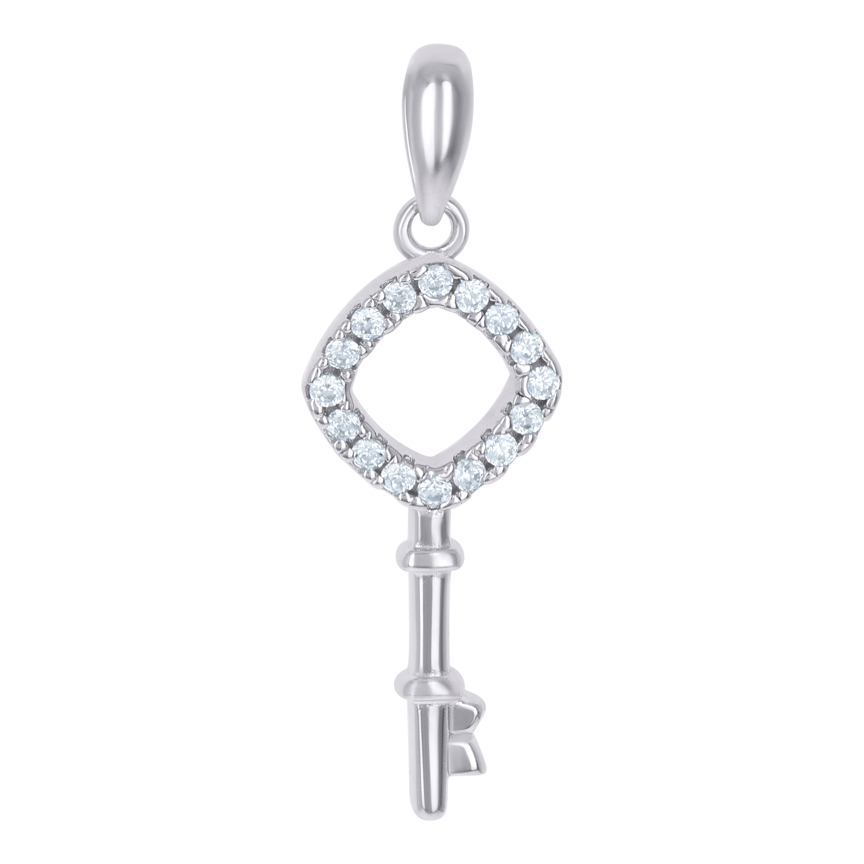 925 Sterling Silver Mens Cubic-Zirconia Key Charm Pendant