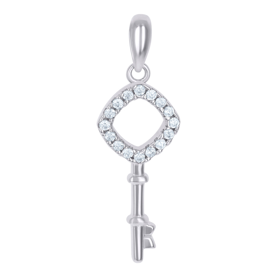 925 Sterling Silver Mens Cubic-Zirconia Key Charm Pendant