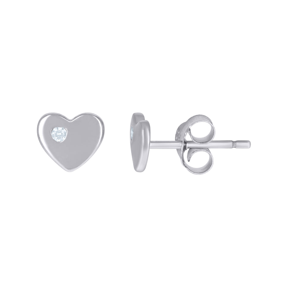 925 Sterling Silver Womens Cubic-Zirconia Heart Love & Heart Stud Earrings