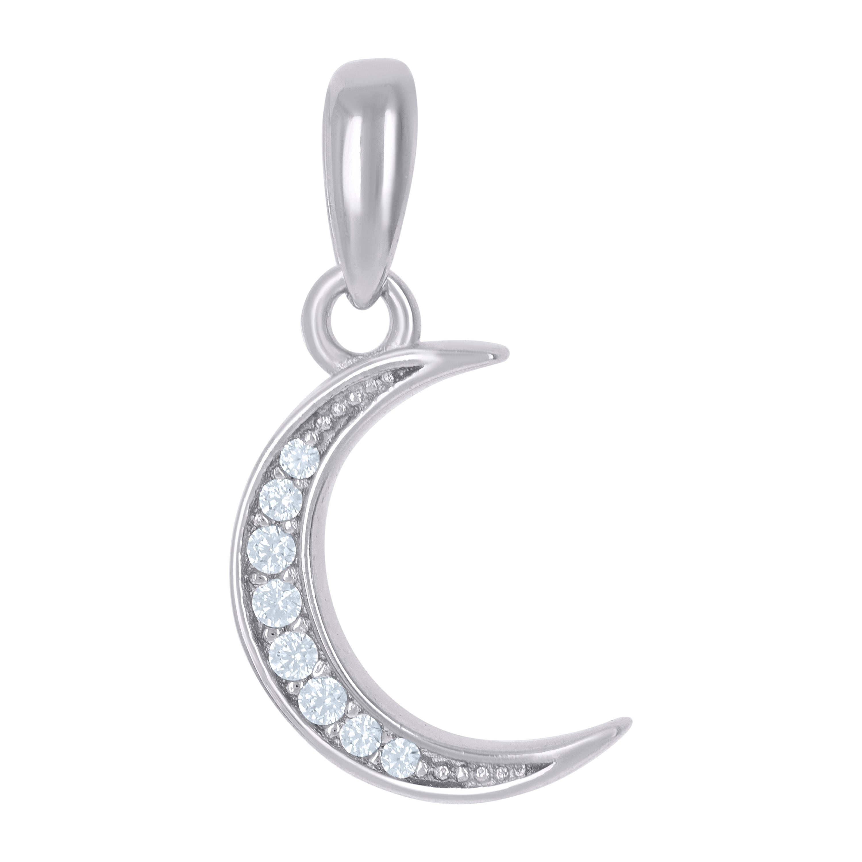 925 Sterling Silver Unisex Cubic-Zirconia Moon Celestial Charm Pendant