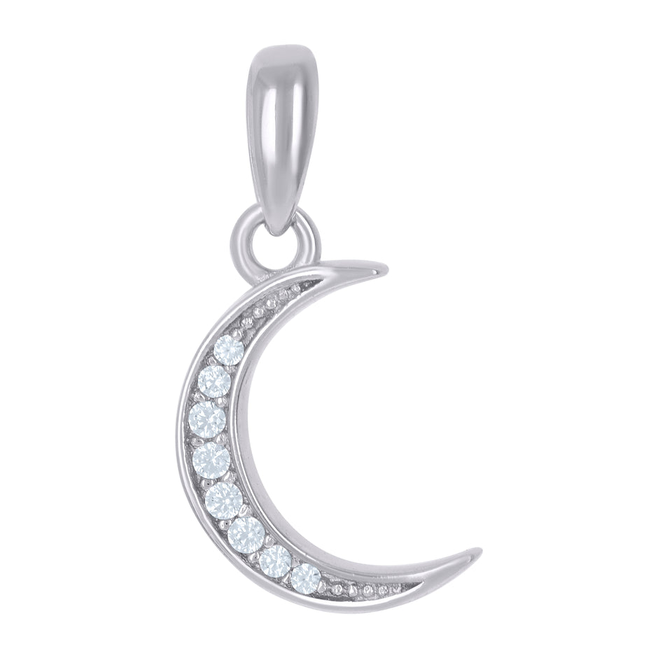 925 Sterling Silver Unisex Cubic-Zirconia Moon Celestial Charm Pendant