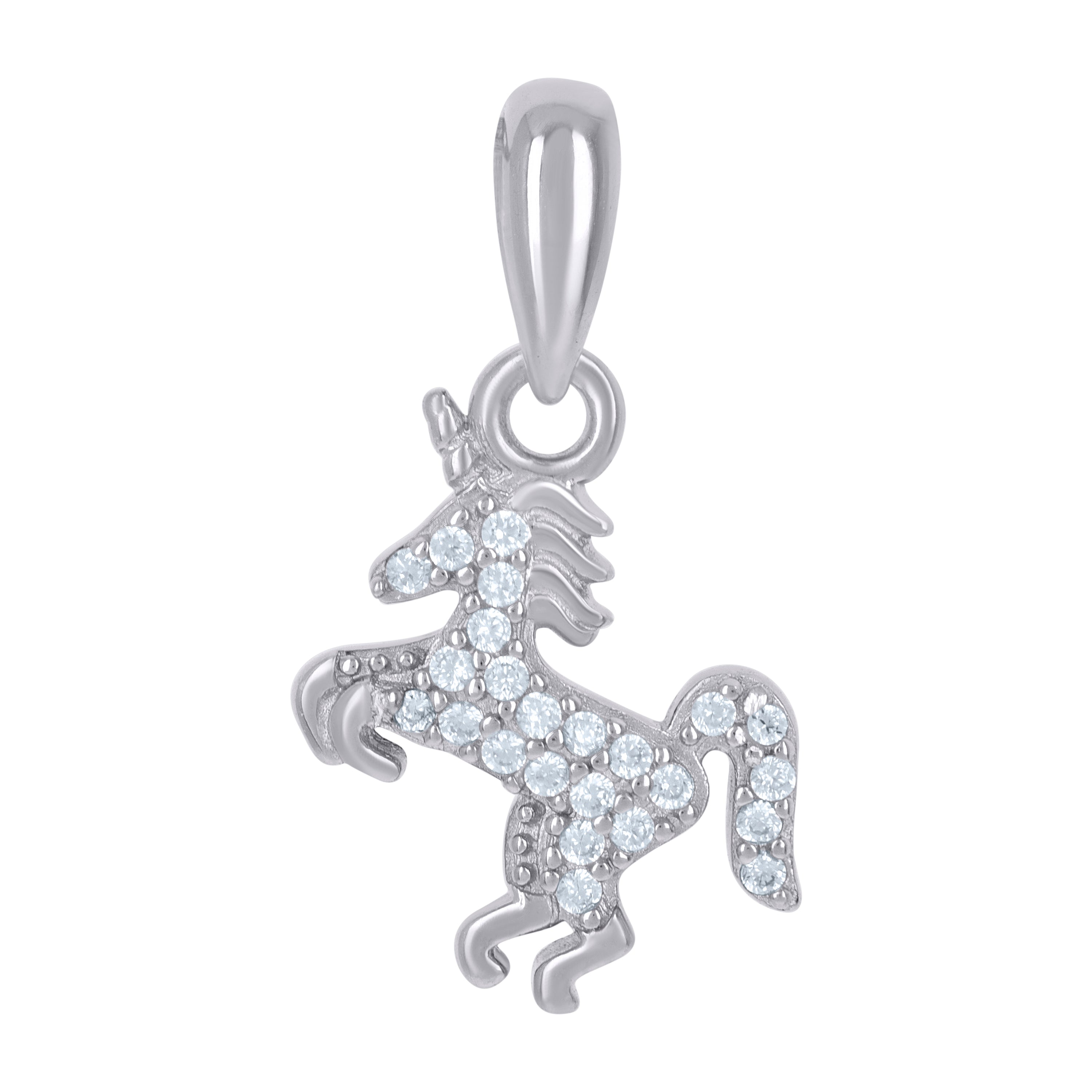 925 Sterling Silver Unisex Cubic-Zirconia Unicorn Good Luck Charm Pendant