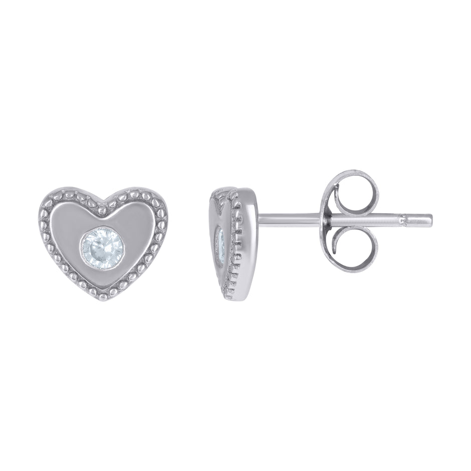 925 Sterling Silver Womens Cubic-Zirconia Heart Love & Heart Stud Earrings