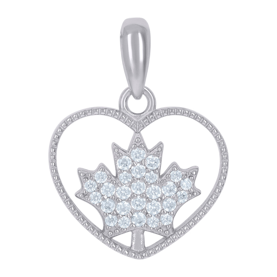 925 Sterling Silver Womens Cubic-Zirconia Maple Leaf Heart Charm Pendant
