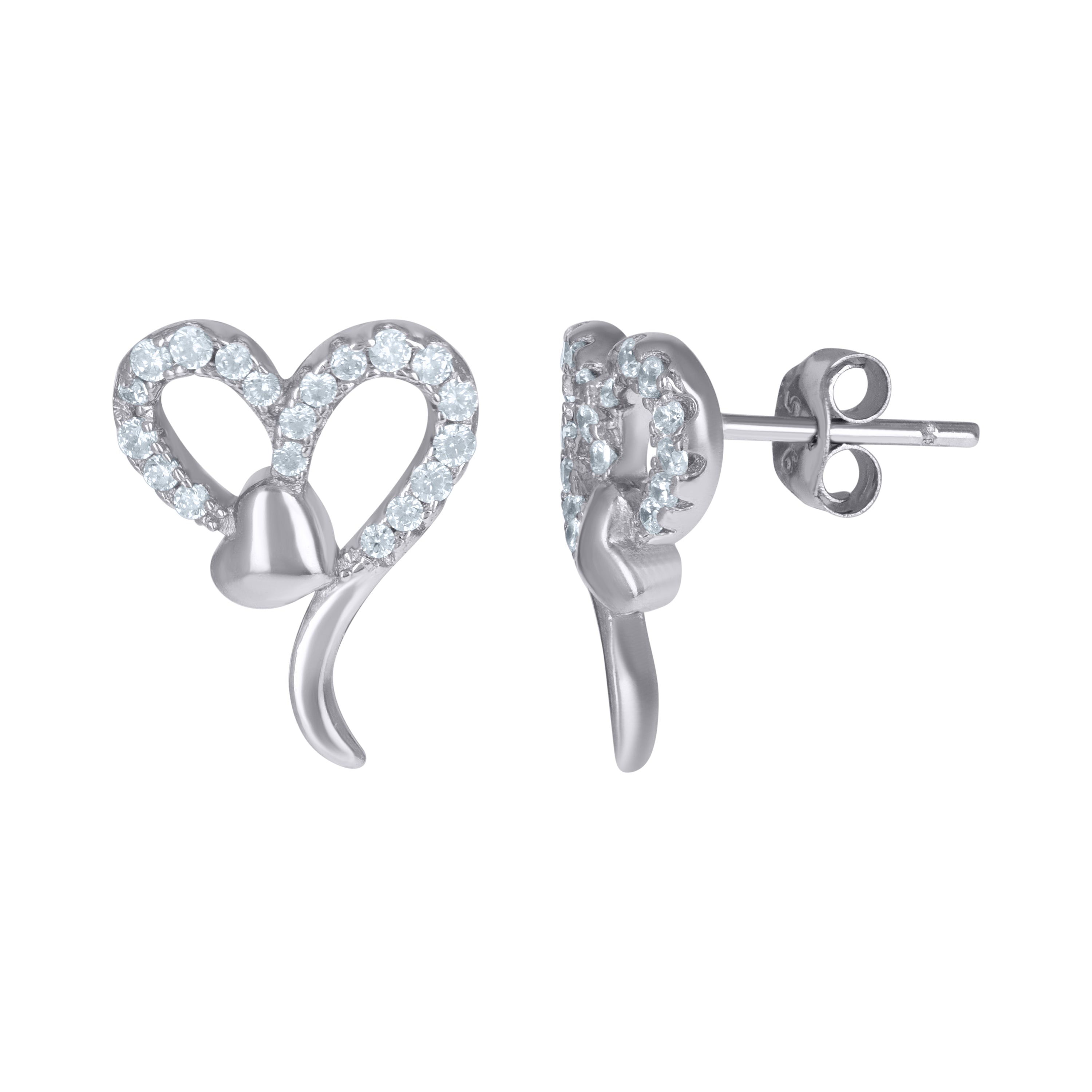 925 Sterling Silver Womens Cubic-Zirconia Heart Love & Heart Stud Earrings