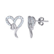 925 Sterling Silver Womens Cubic-Zirconia Heart Love & Heart Stud Earrings