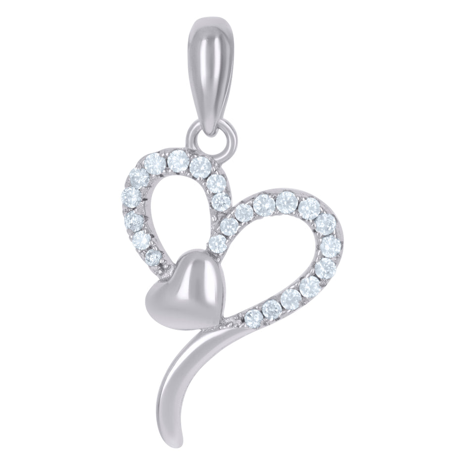 925 Sterling Silver Womens Cubic-Zirconia Heart Love Charm Pendant