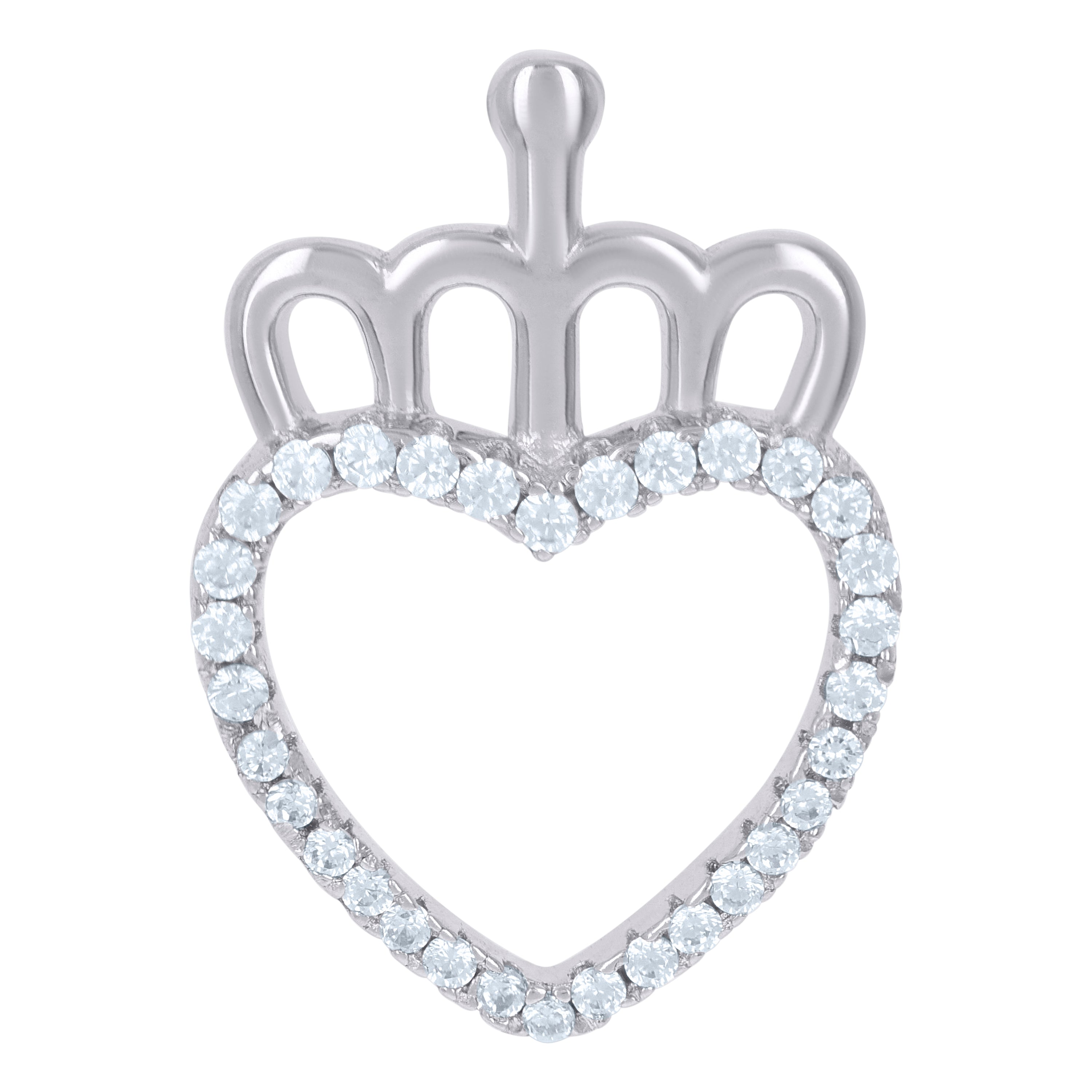 925 Sterling Silver Womens Cubic-Zirconia Crowned Heart Charm Pendant