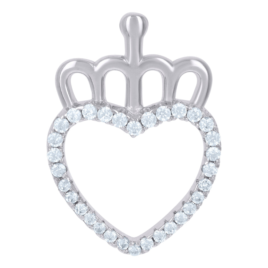 925 Sterling Silver Womens Cubic-Zirconia Crowned Heart Charm Pendant