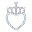 925 Sterling Silver Womens Cubic-Zirconia Crowned Heart Charm Pendant