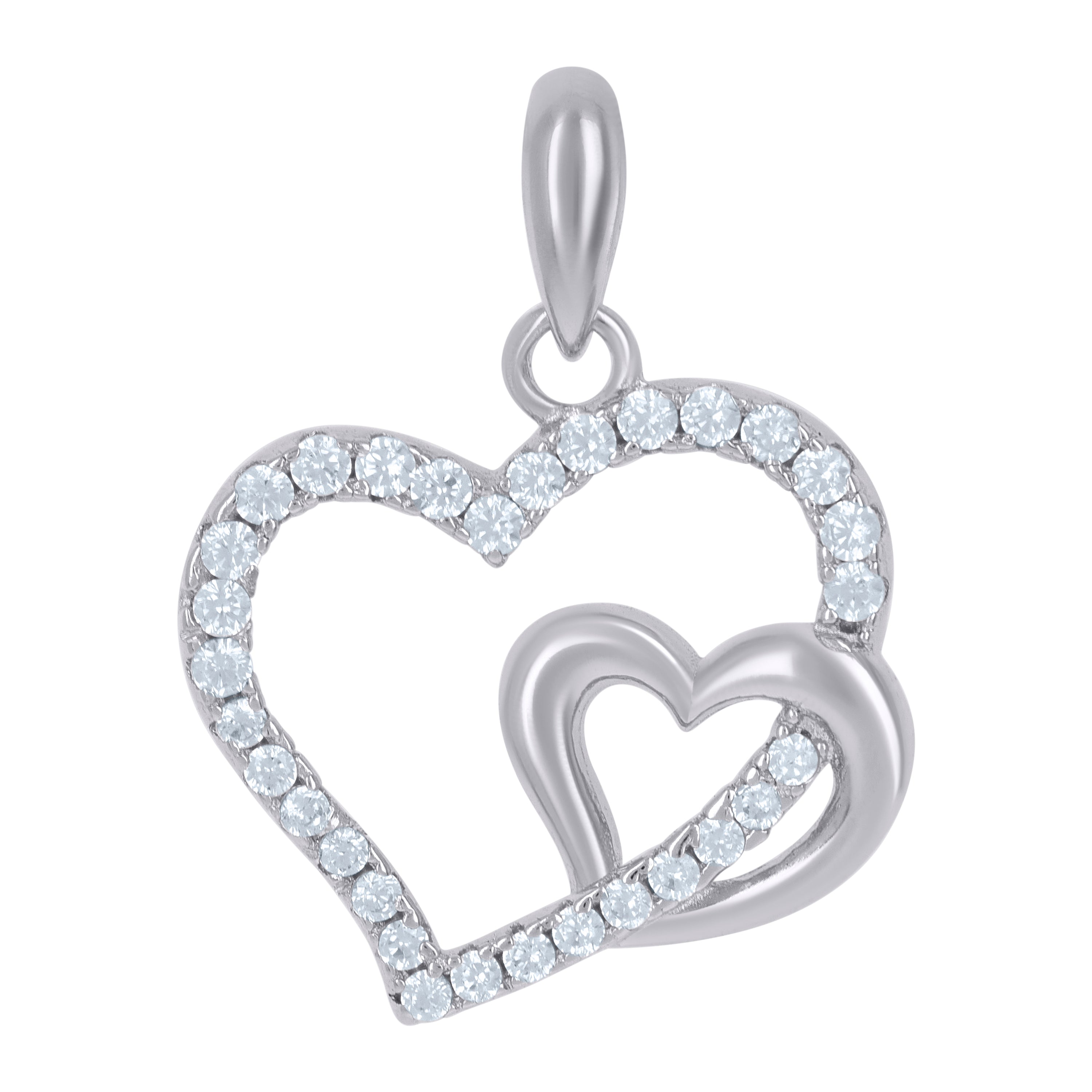 925 Sterling Silver Womens Cubic-Zirconia Intertwined Heart Charm Pendant