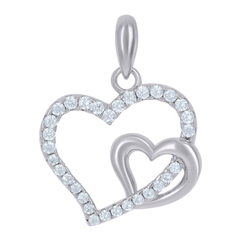 925 Sterling Silver Womens Cubic-Zirconia Intertwined Heart Charm Pendant