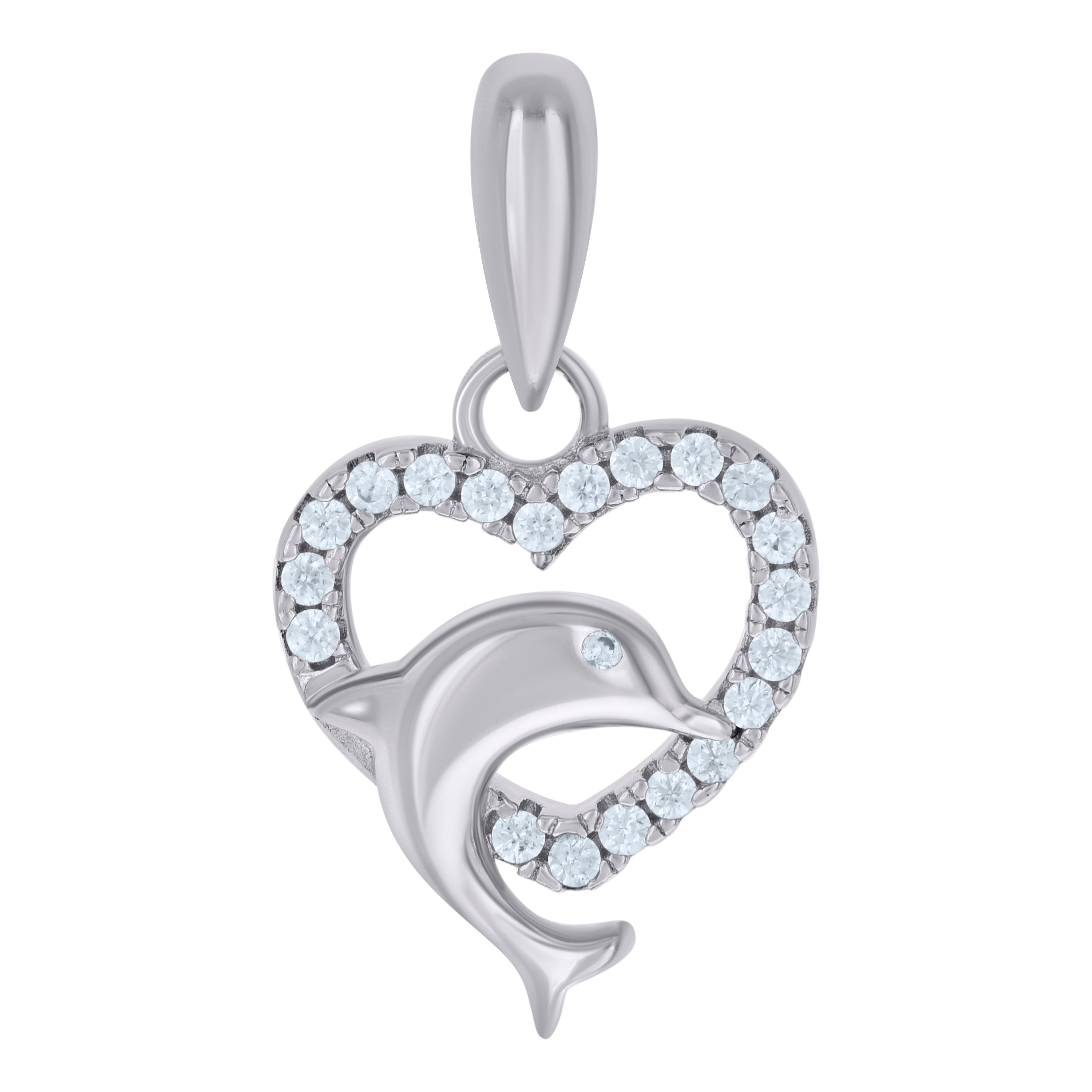 925 Sterling Silver Womens Cubic-Zirconia Dolphin Heart Charm Pendant
