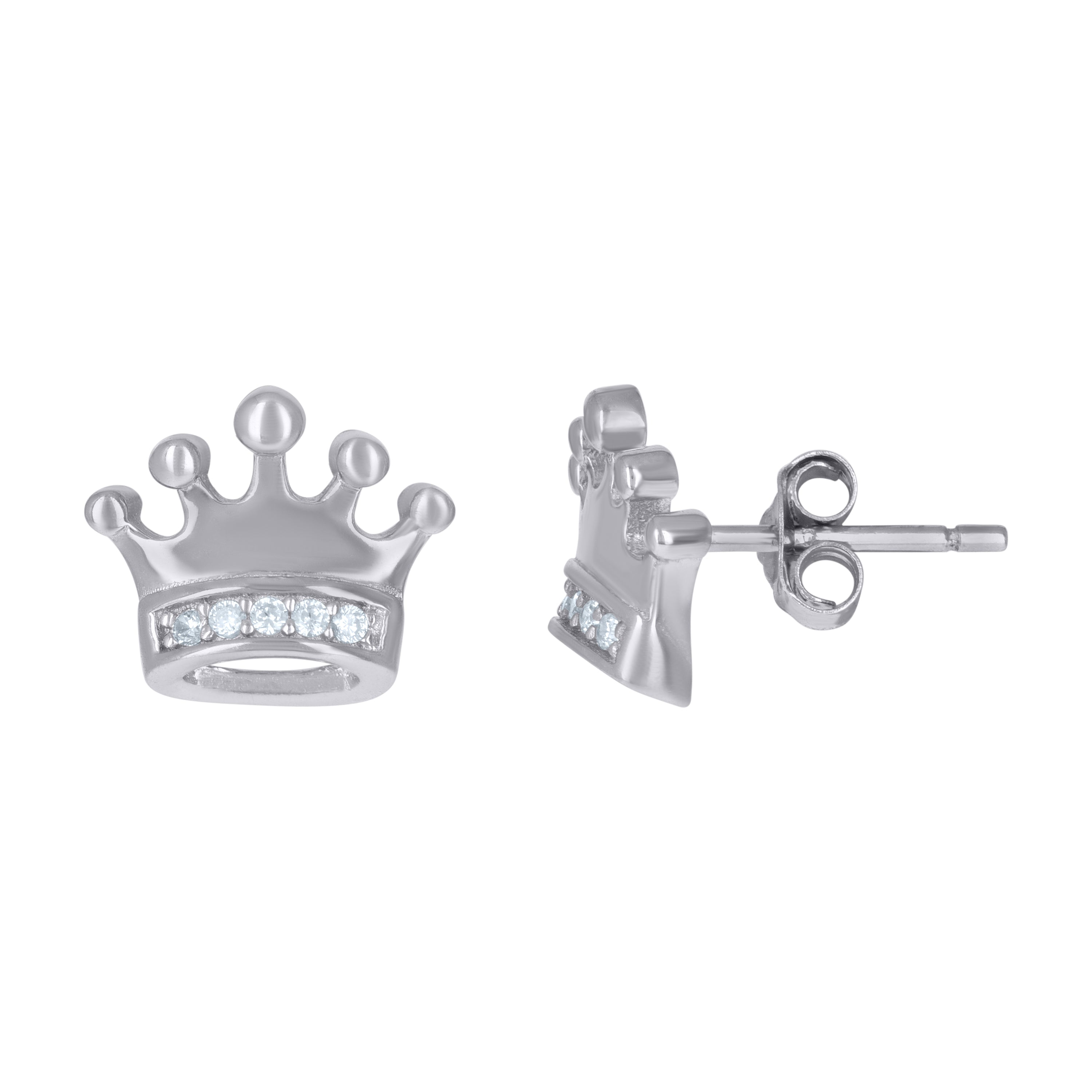 925 Sterling Silver Mens Cubic-Zirconia Crown Fashion Stud Earrings