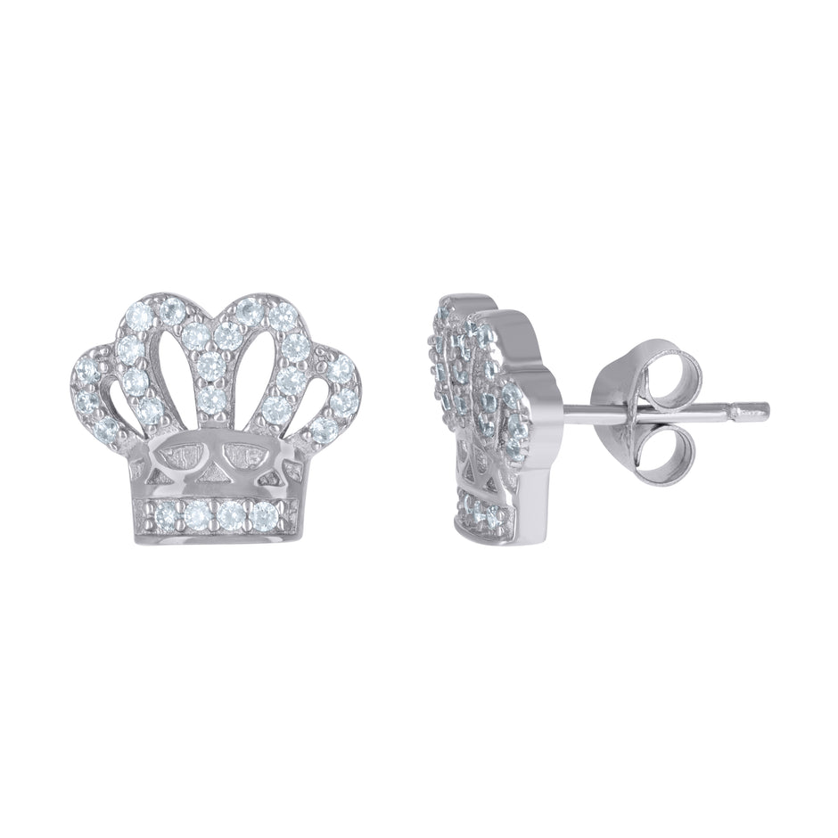 925 Sterling Silver Mens Cubic-Zirconia Crown Fashion Stud Earring