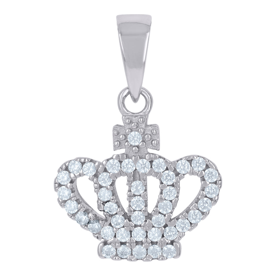 925 Sterling Silver Womens Cubic-Zirconia Crown Fashion Charm Pendant