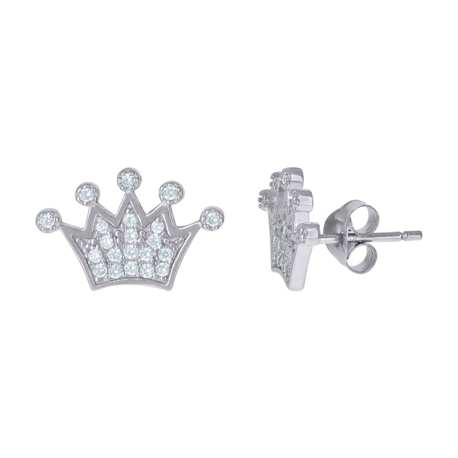 925 Sterling Silver Mens Cubic-Zirconia Crown Fashion Stud Earring