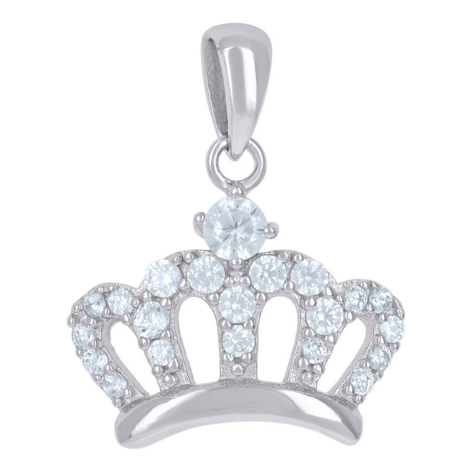 925 Sterling Silver Womens Cubic-Zirconia Crown Fashion Charm Pendant