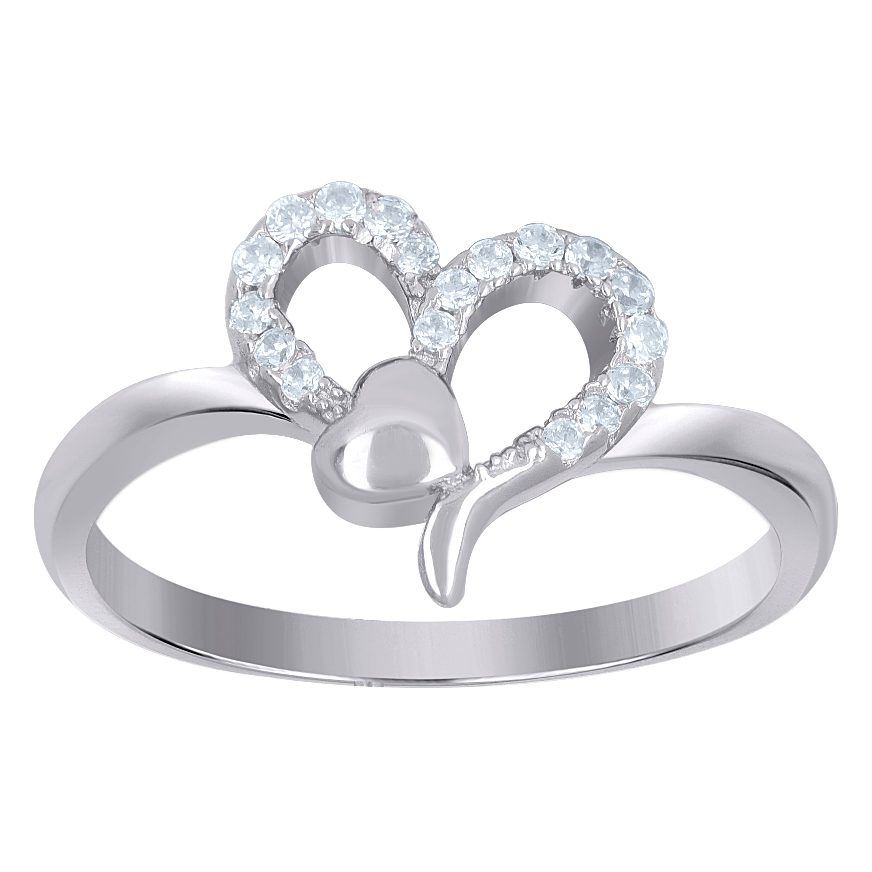 925 Sterling Silver Womens Cubic-Zirconia Heart Love Ring Size 6