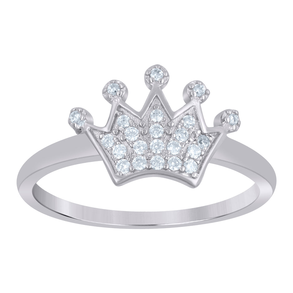 925 Sterling Silver Womens Cubic-Zirconia Crown Fashion Ring Size 8 - SLV-111197