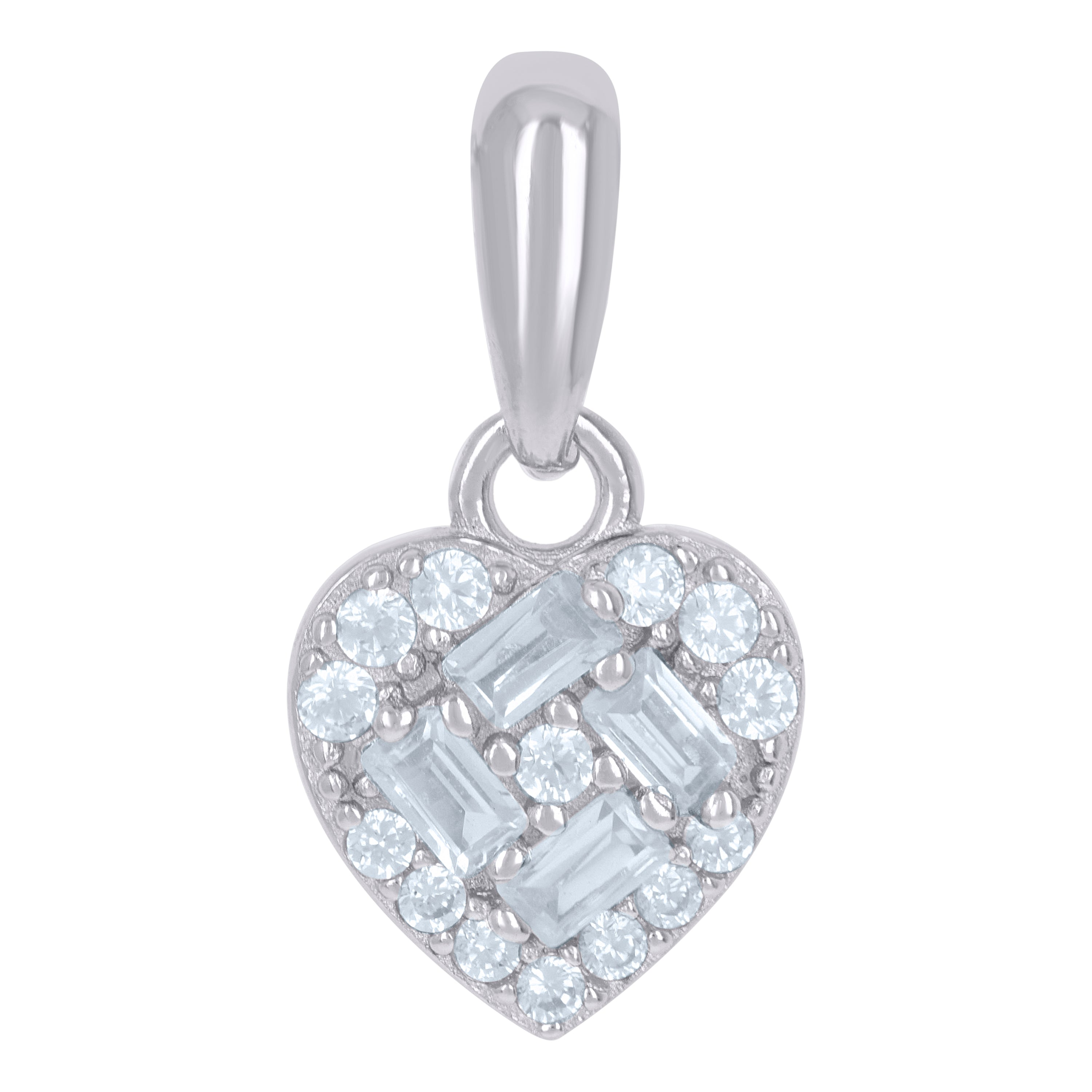 925 Sterling Silver Womens Baguette Cubic-Zirconia Heart Charm Pendant