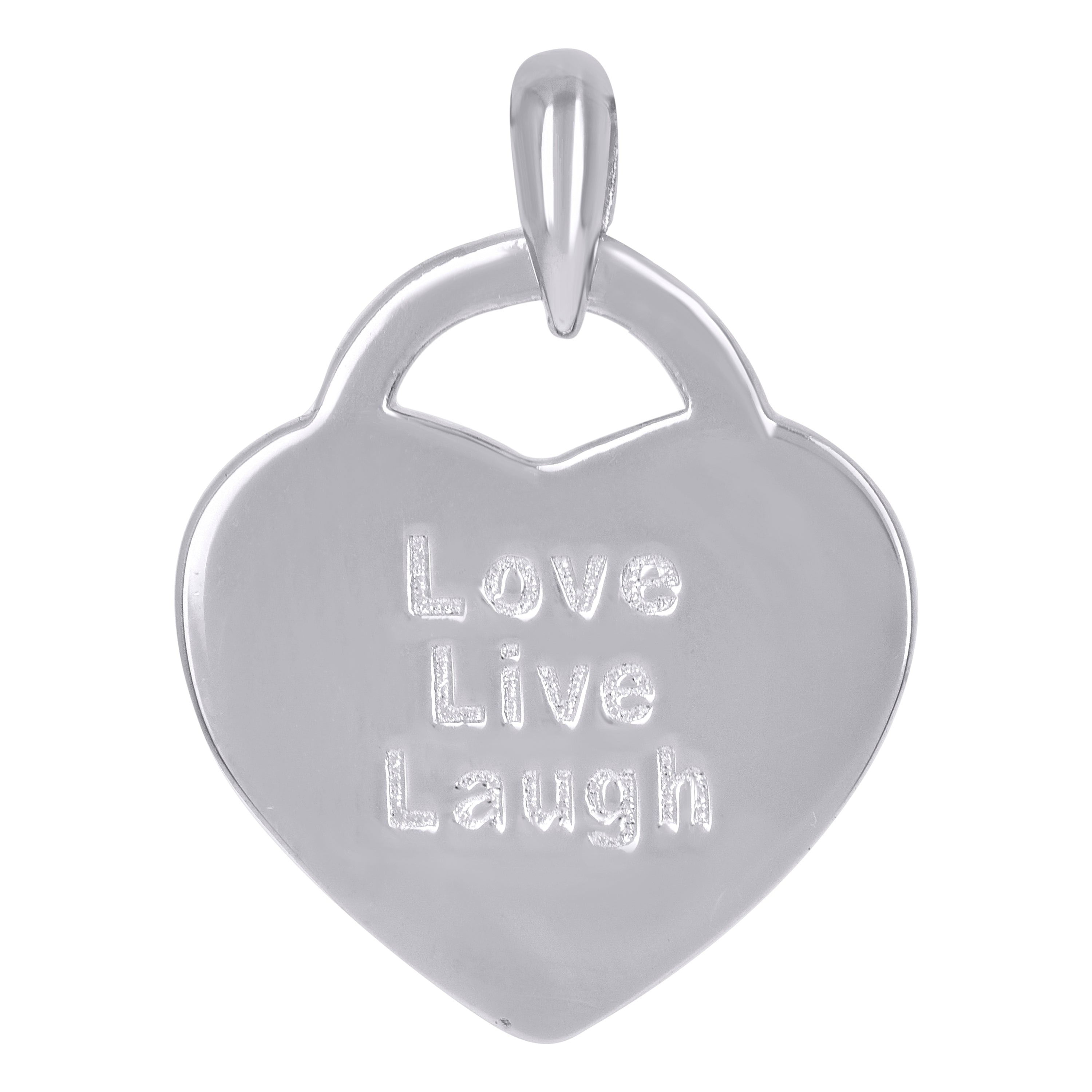 925 Sterling Silver Womens Love Live Laugh Heart Charm Pendant