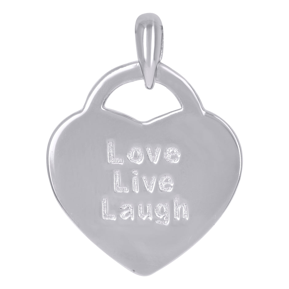 925 Sterling Silver Womens Love Live Laugh Heart Charm Pendant