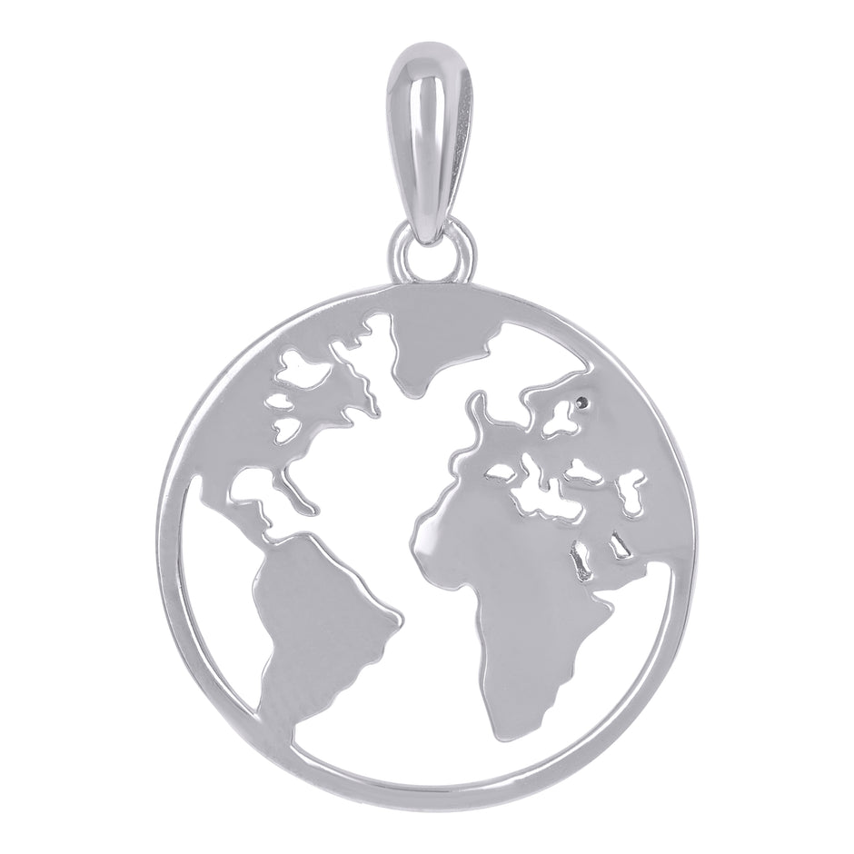 925 Sterling Silver Mens World Map Globe Charm Pendant