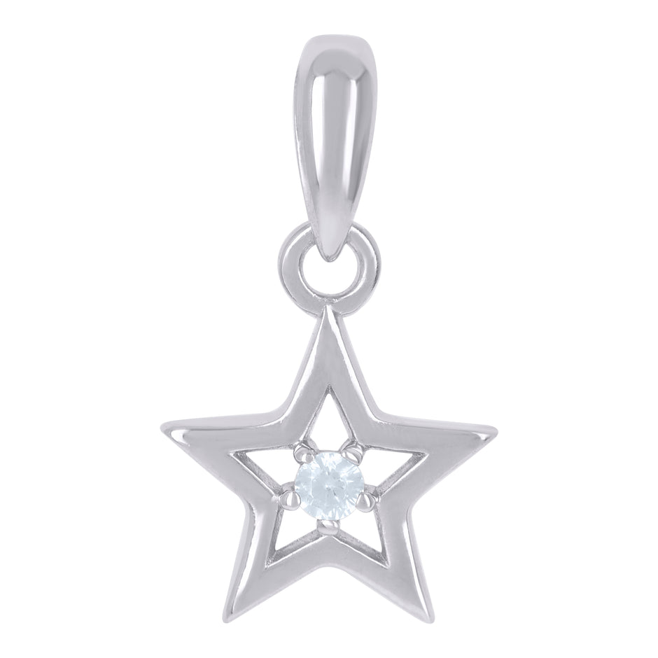 925 Sterling Silver Unisex Cubic-Zirconia Star Celestial Charm Pendant