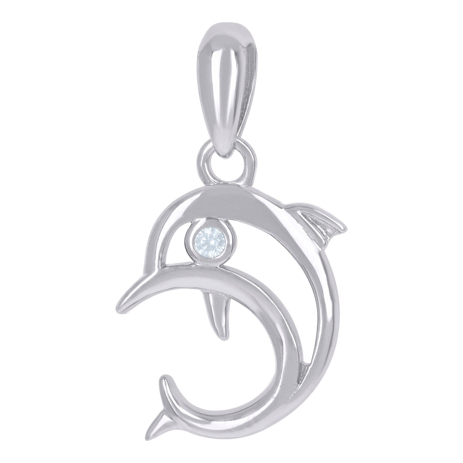 925 Sterling Silver Unisex Cubic-Zirconia Dolphin Fish Ocean Life Charm Pendant