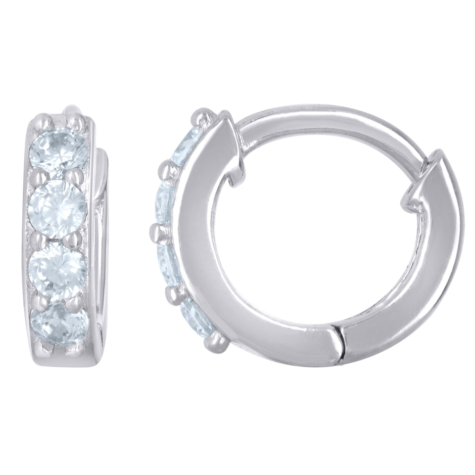 925 Sterling Silver Womens Cubic-Zirconia Single Row Hoop Huggies Earrings
