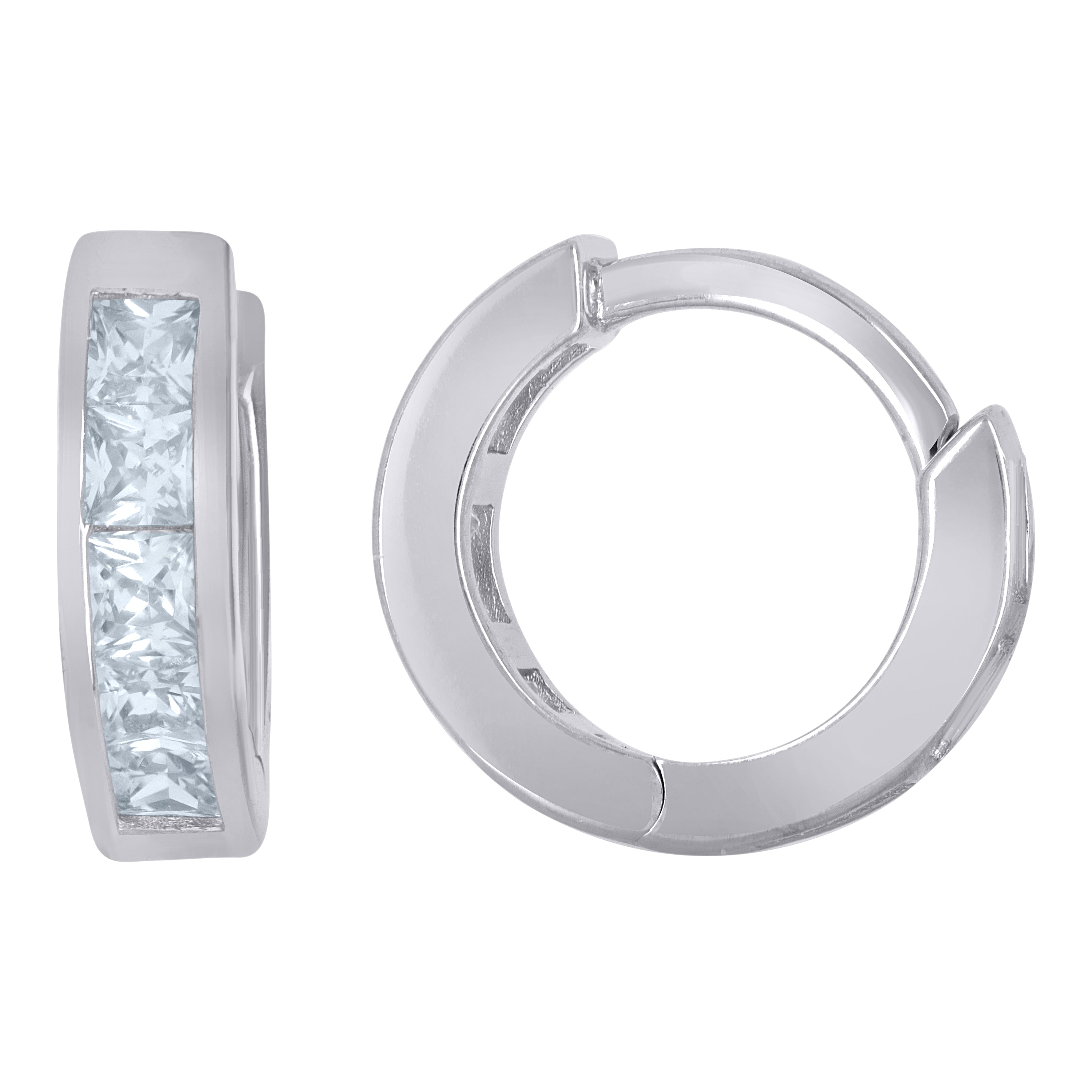 925 Sterling Silver Womens Princess Cut Cubic-Zirconia Single Row Hoop Huggies Earrings