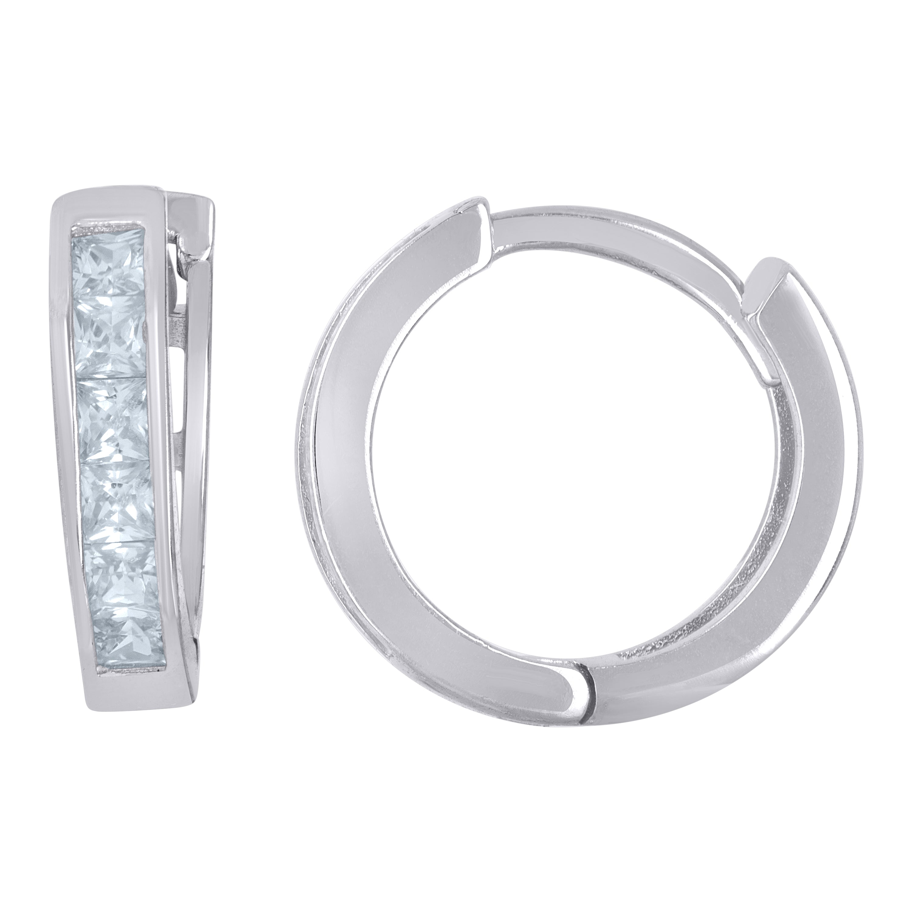 925 Sterling Silver Womens Princess Cut Cubic-Zirconia Single Row Hoop Huggies Earrings