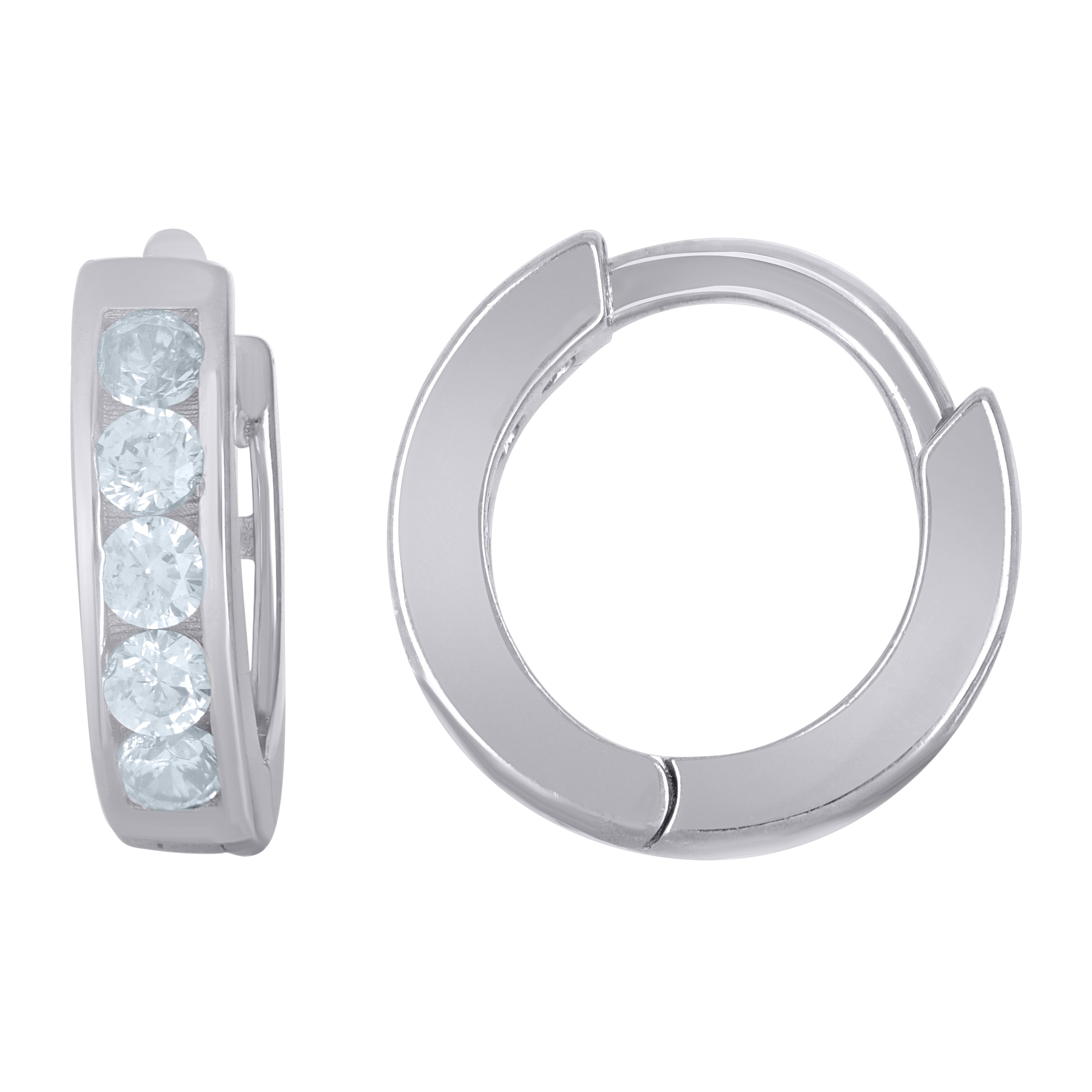 925 Sterling Silver Womens Cubic-Zirconia Single Row Hoop Huggies Earrings