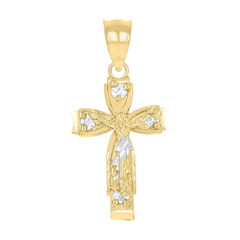 10Kt Two-Tone Gold Unisex Cubic-Zirconia Crucifix Cross Religious Charm Pendant