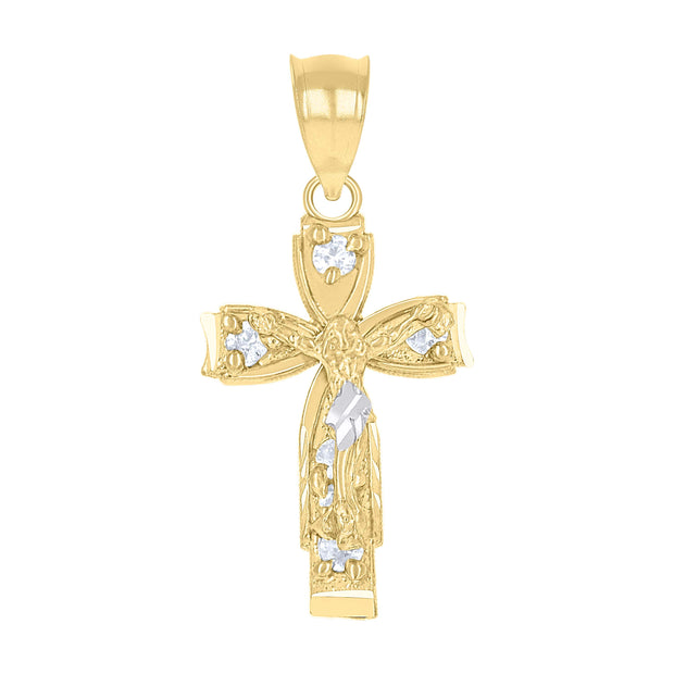 10Kt Two-Tone Gold Unisex Cubic-Zirconia Crucifix Cross Religious Charm Pendant