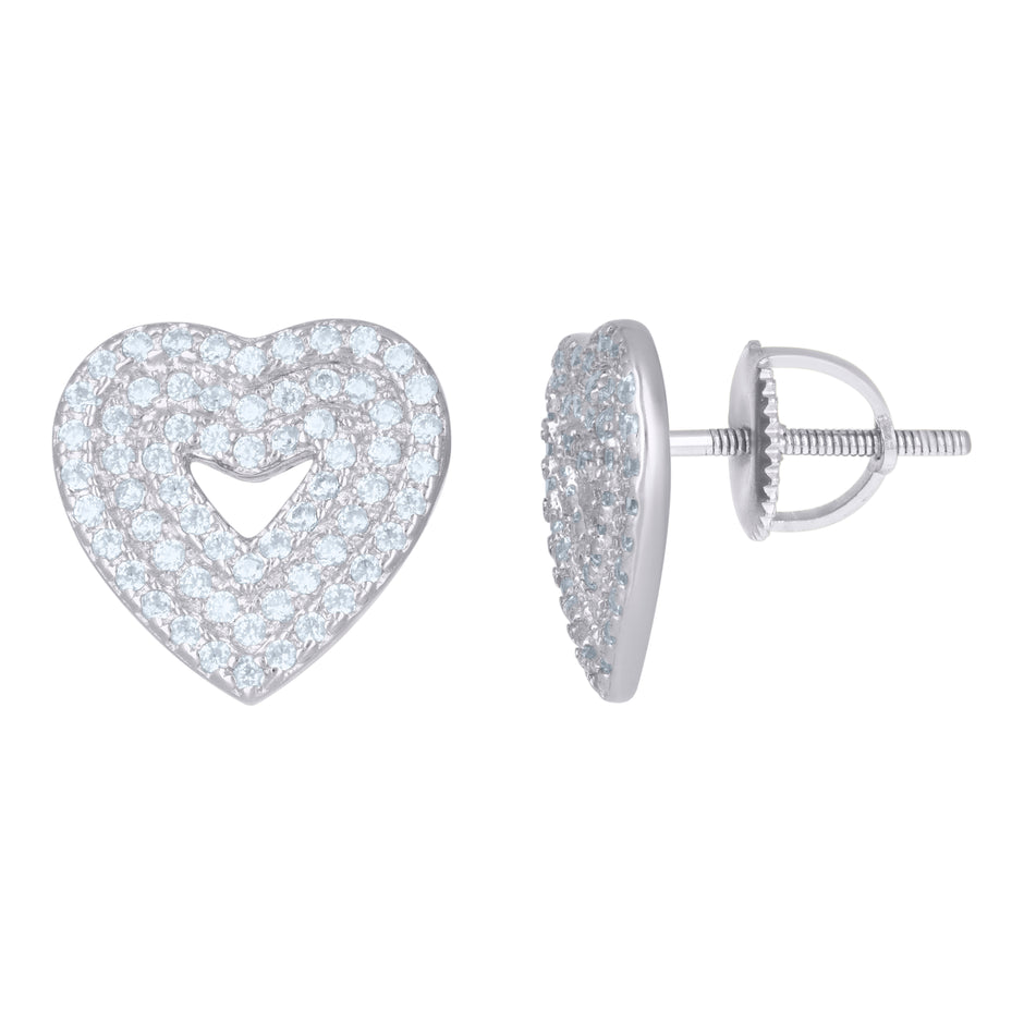 925 Sterling Silver Womens Cubic-Zirconia Heart Stud Earrings