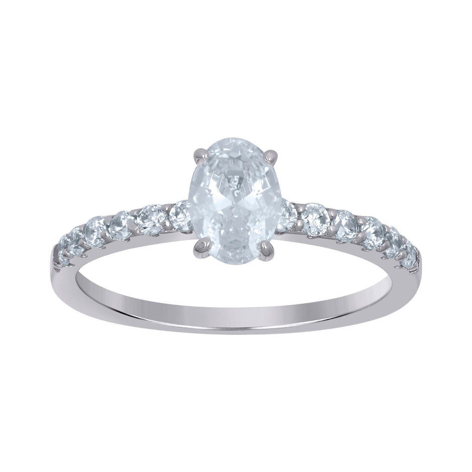 925 Sterling Silver Womens Oval Solitaire Cubic-Zirconia Oval Engagement Ring Size 6 - SLV-111329