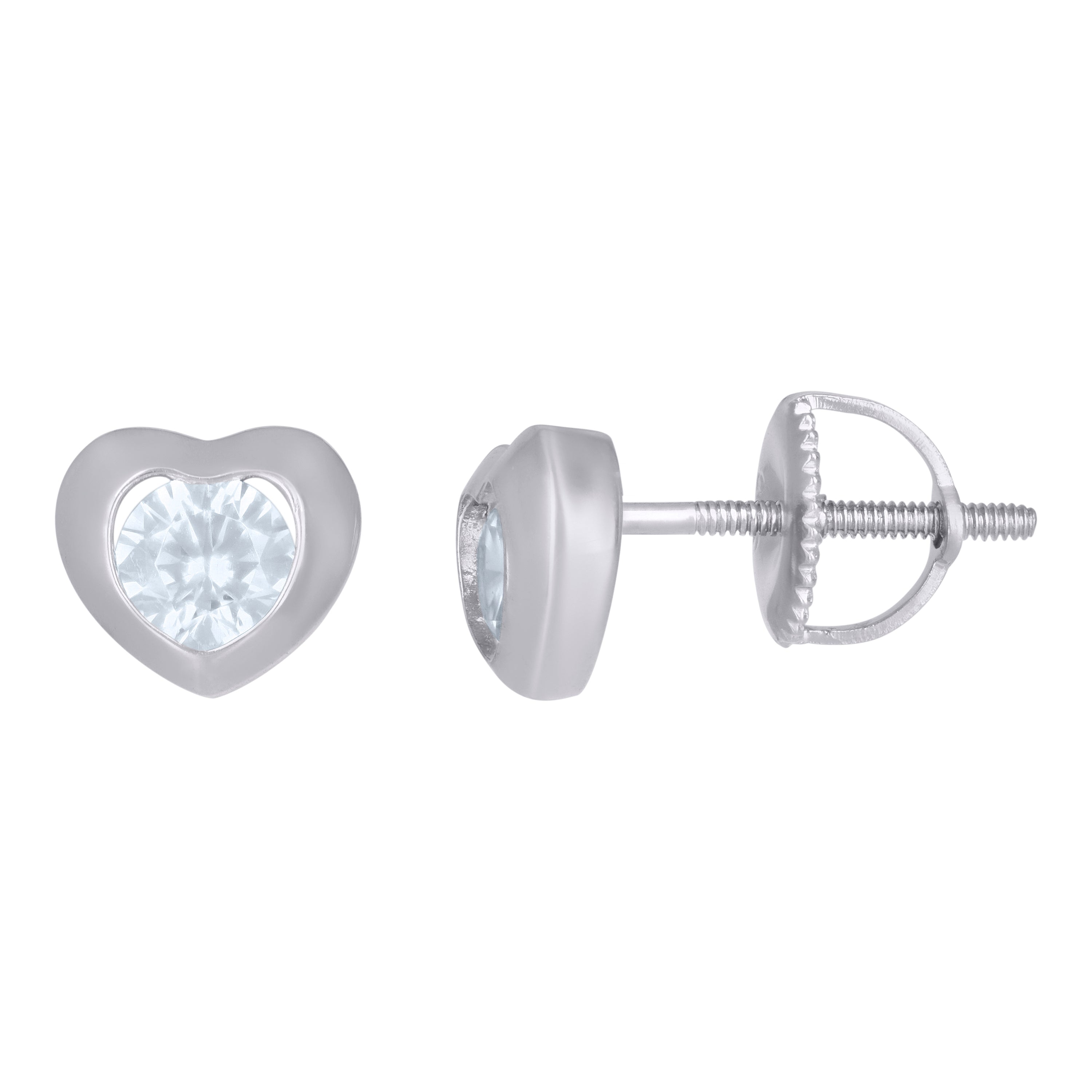 925 Sterling Silver Womens Cubic-Zirconia Heart Stud Earrings