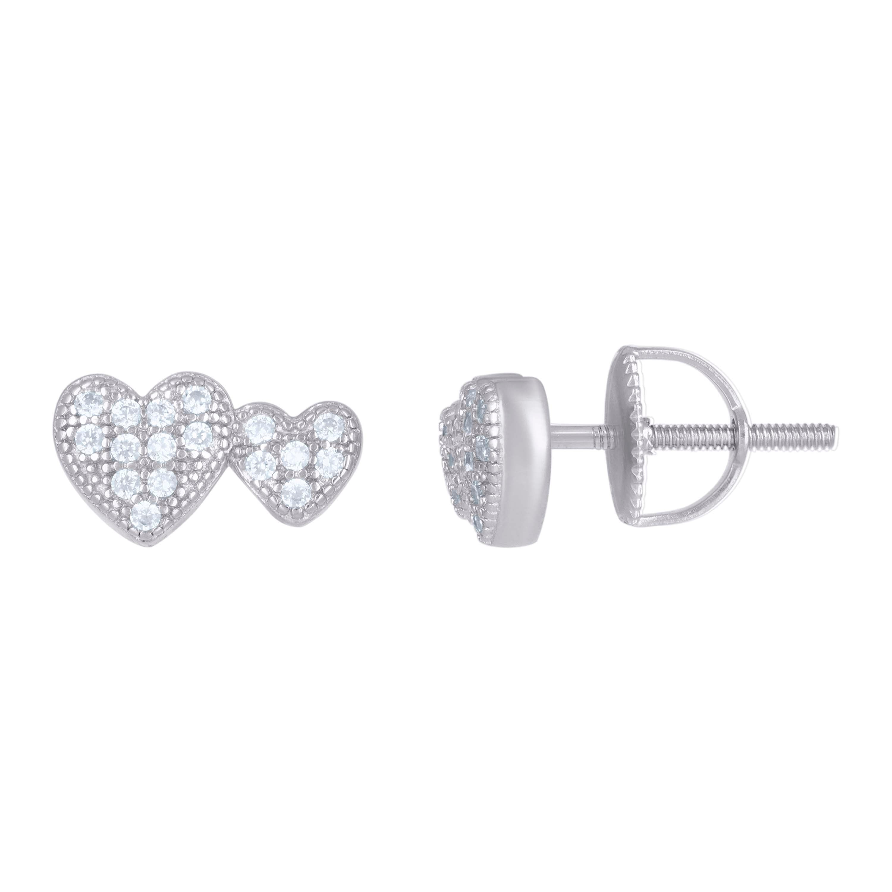 925 Sterling Silver Womens Cubic-Zirconia Heart Stud Earrings