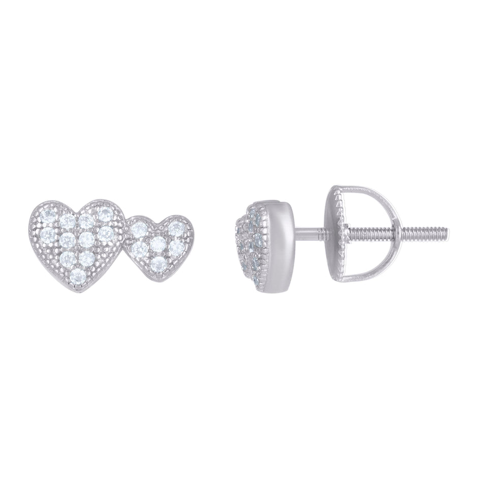 925 Sterling Silver Womens Cubic-Zirconia Heart Stud Earrings