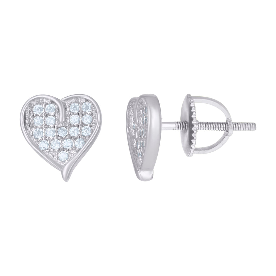 925 Sterling Silver Womens Cubic-Zirconia Heart Stud Earrings