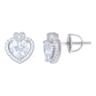 925 Sterling Silver Womens Heart Round Cubic-Zirconia Heart Stud Earrings