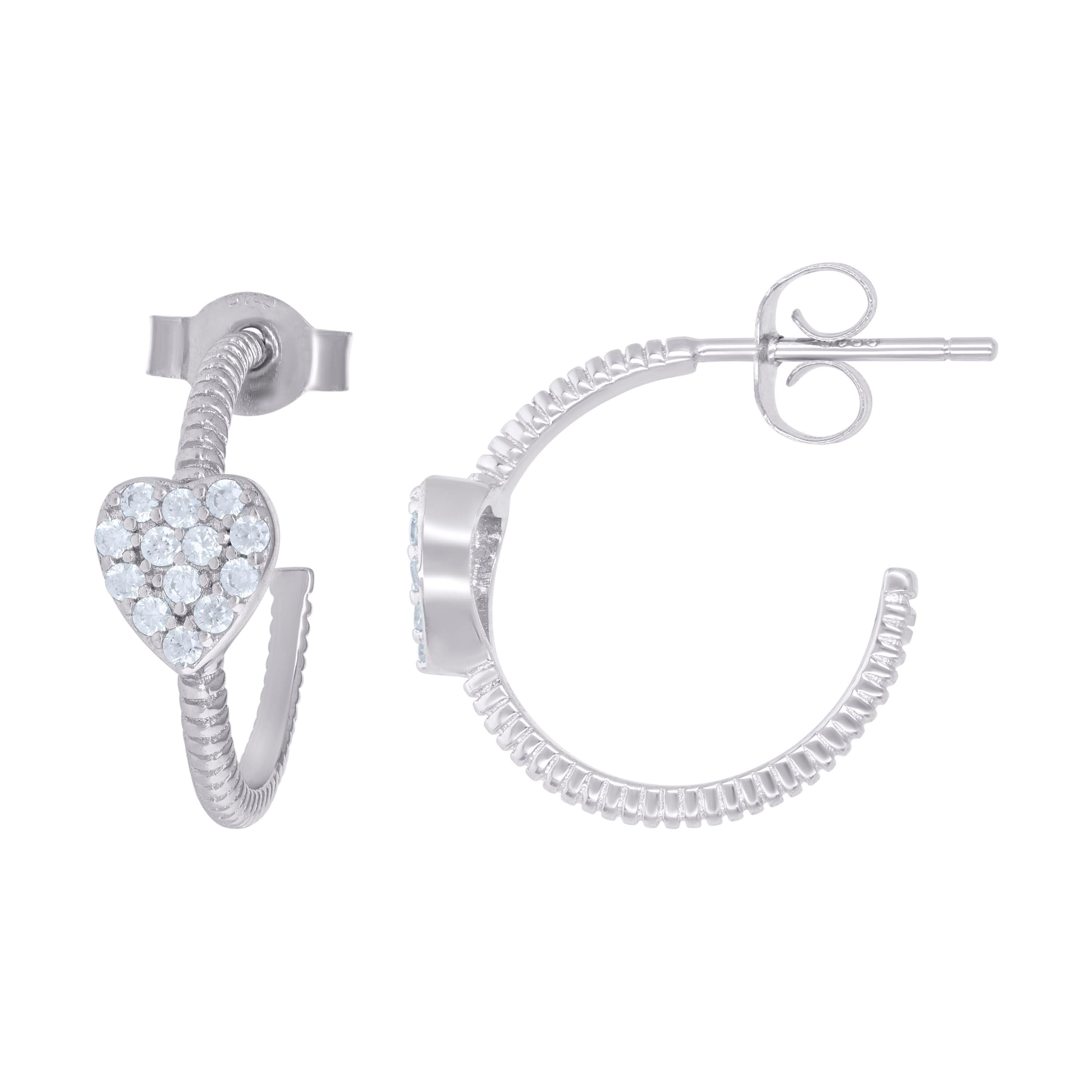 925 Sterling Silver Womens Cubic-Zirconia Heart Hoop Earrings