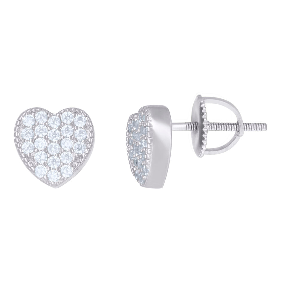 925 Sterling Silver Womens Cubic-Zirconia Heart Stud Earrings