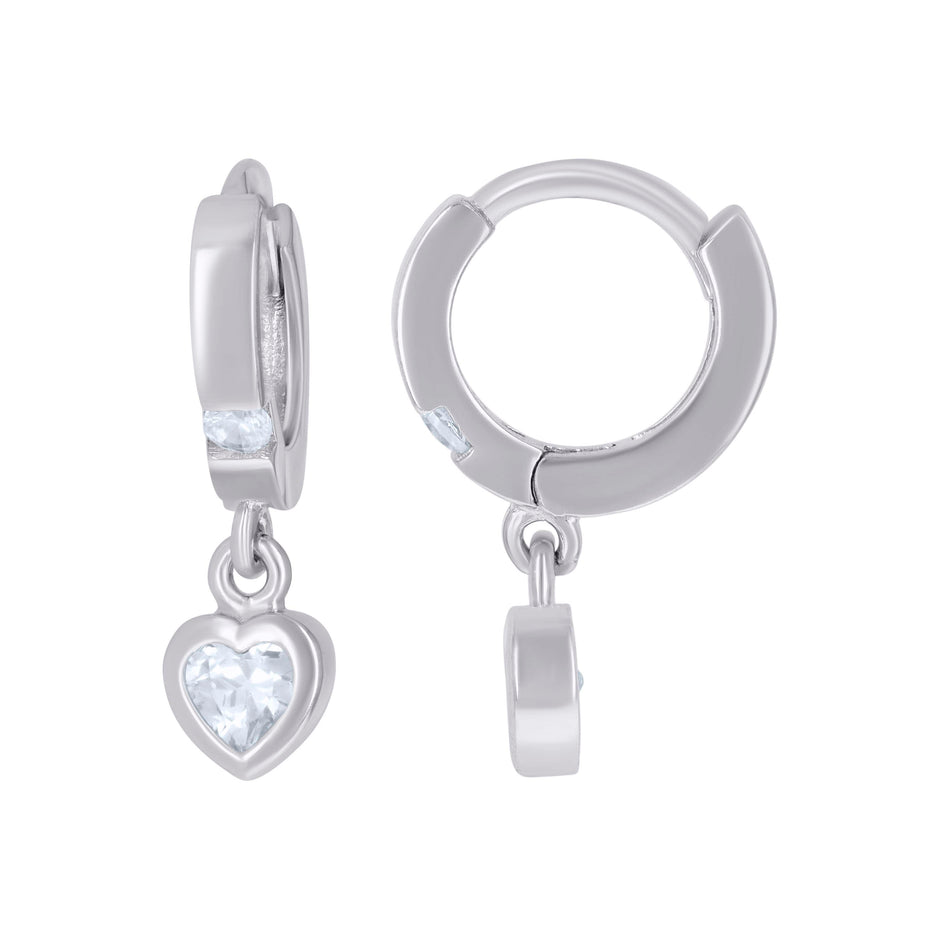 925 Sterling Silver Womens Heart Round Cubic-Zirconia Heart Endless Dangle Hoop Earrings
