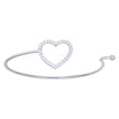 925 Sterling Silver Womens Cubic-Zirconia Heart Cuff Bangle