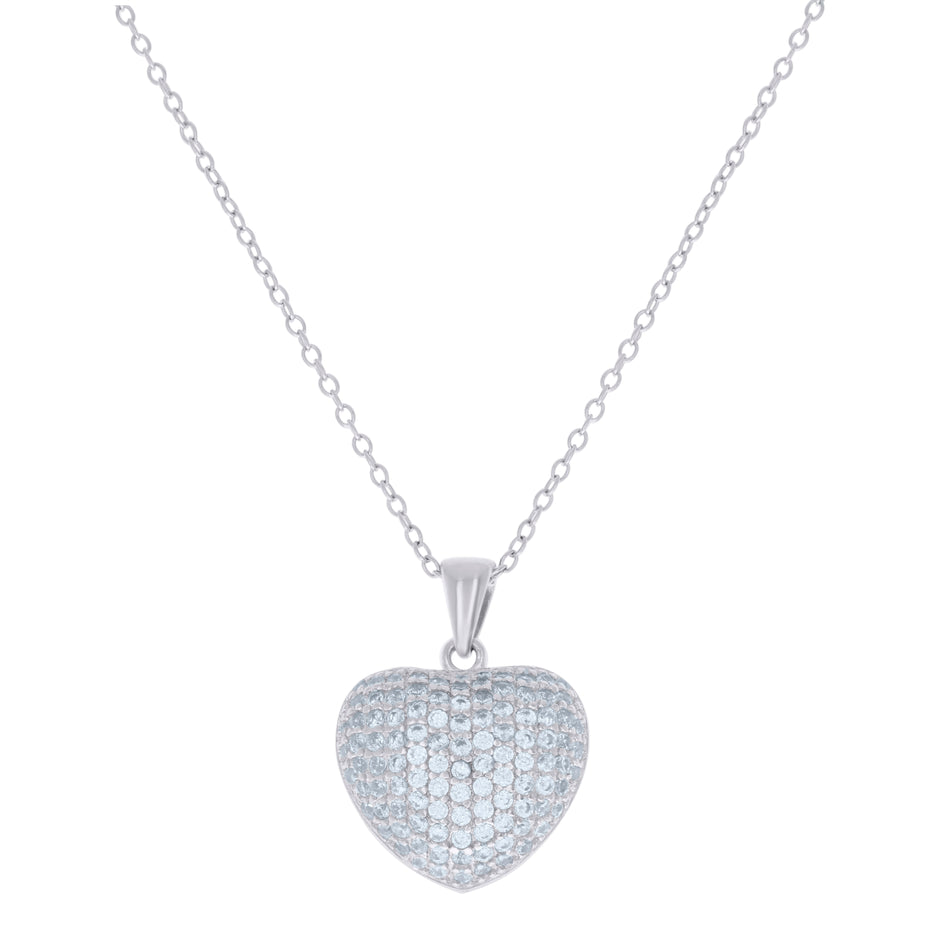 925 Sterling Silver Womens Cubic-Zirconia Heart Charm Necklace